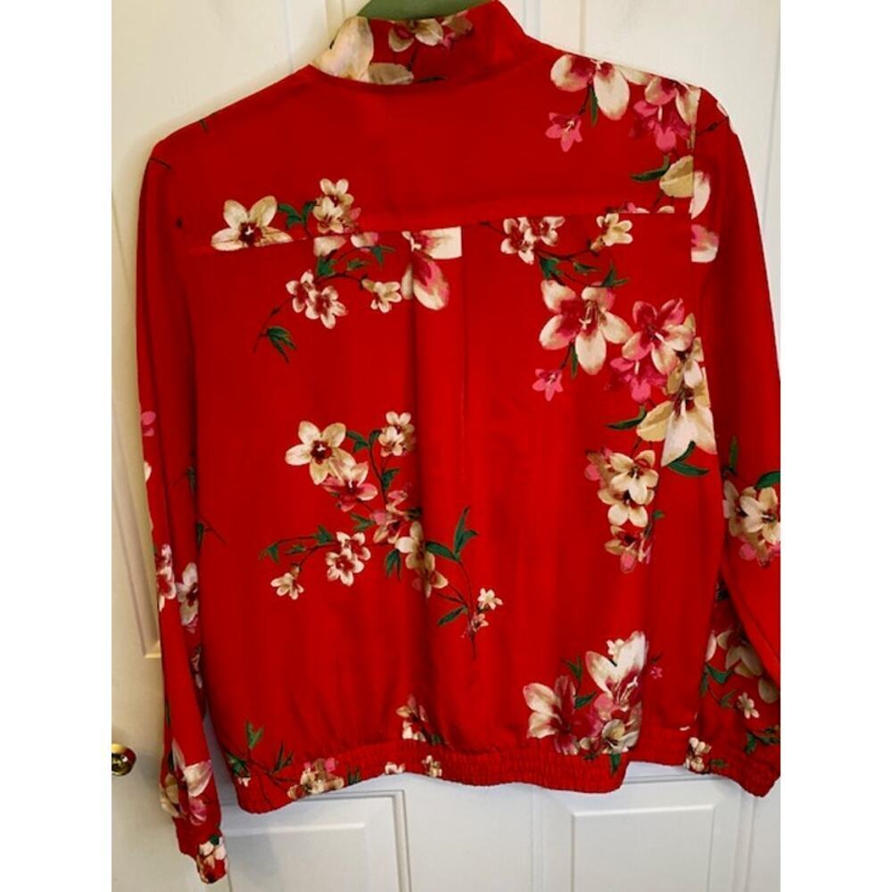 Susan Graver Sz XS Jacket Printed Peachskin Zip Front Bomber Long Sleeve Women's - Picture 2 of 7